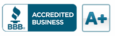 A blue badge that says accredited business.